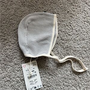 Light blue and Cream baby Knit Bonnet size 12-18 months